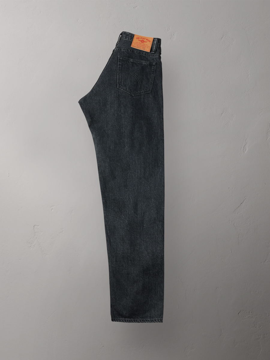 12.5oz ワイドテーパード 加工ブラックデニムパンツ FN-PA-DB003C