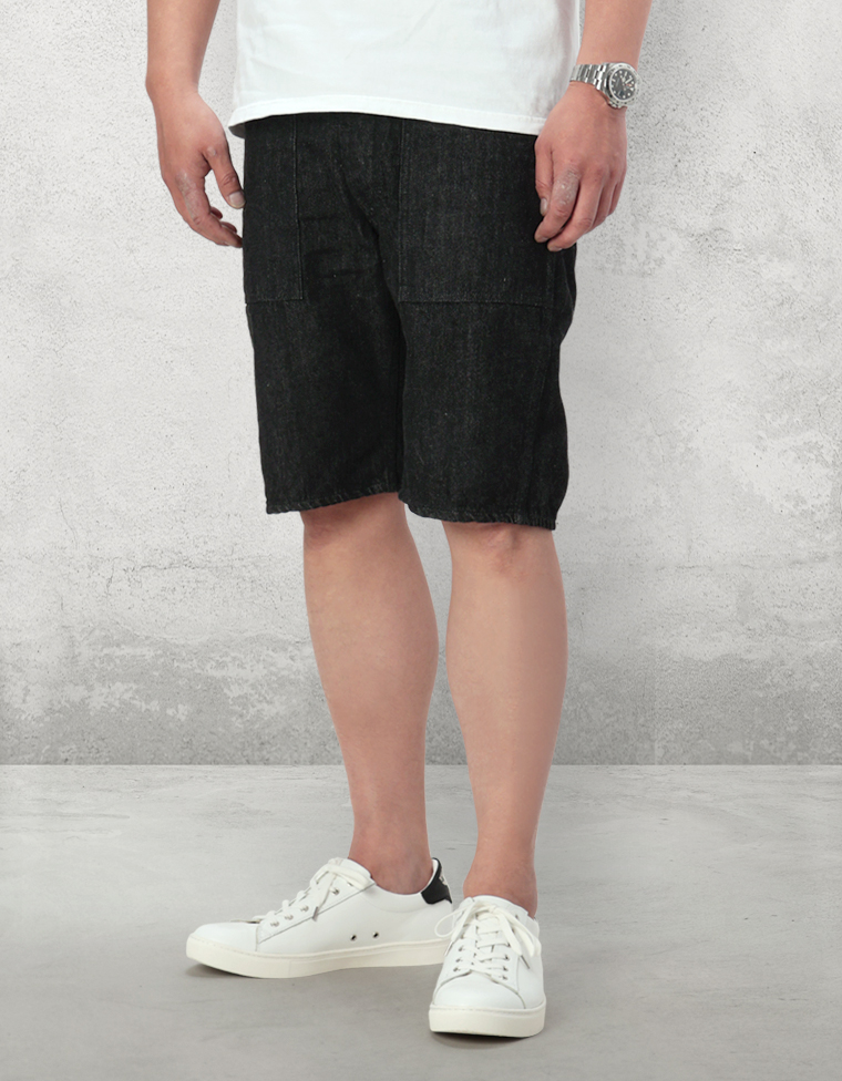 12.5oz ブラックデニム ハーフパンツ